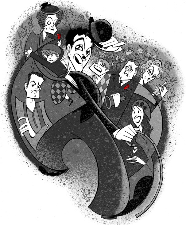 Welcome to Hollywood! Squigs Pens a Silent Film-Era Portrait of Rob McClure & the Cast of Chaplin