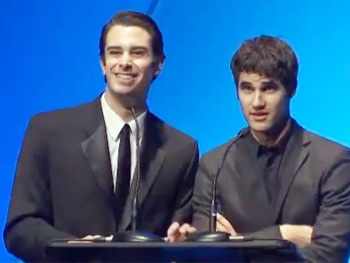 Starkid Reunion! Glee's Darren Criss Shows Off His PJs with Potter Co-Star Joey Richter at the Annie Awards