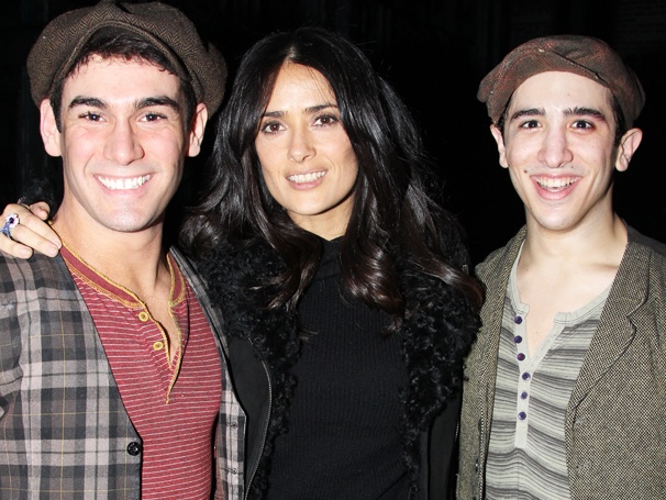 Oscar Nominee Salma Hayek Cozies Up to Two Handsome Newsies, Tommy Bracco & Jess LeProtto