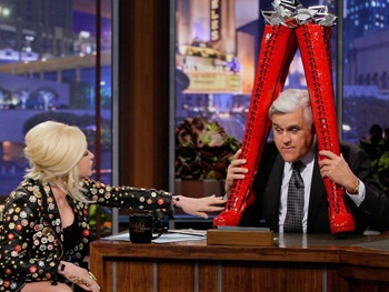 Watch Cyndi Lauper Give Jay Leno His Very Own Pair of Kinky Boots