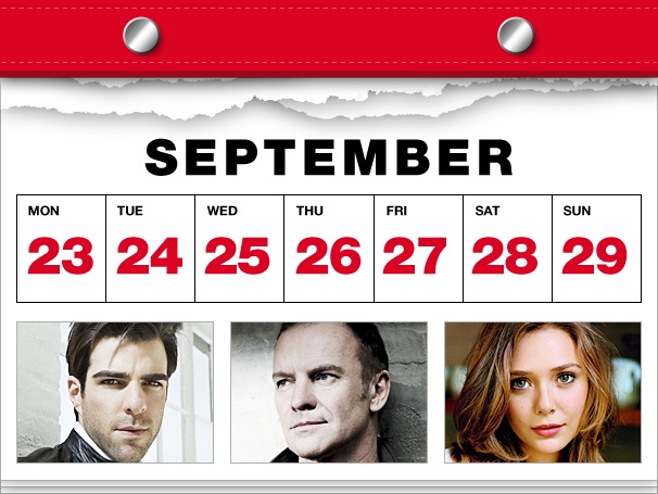Zachary Quinto Raises a Glass, Sting Sails The Last Ship & Elizabeth Olsen Debuts in This Week’s Datebook