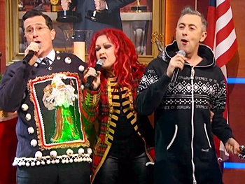 Watch Alan Cumming & Cyndi Lauper Join Stephen Colbert in Spreading Holiday Cheer