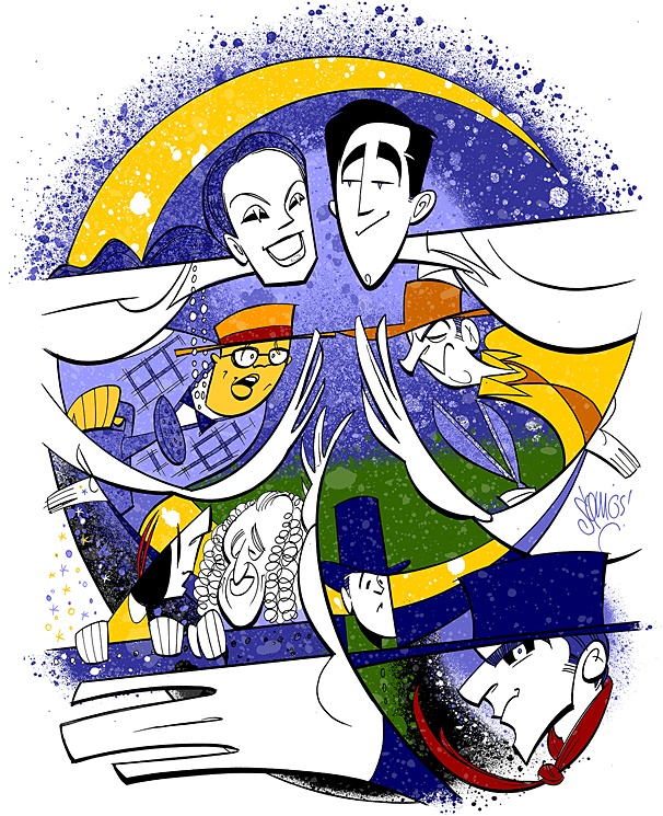 Squigs Sketches a Moonlit Portrait of Max Crumm & the Cast of The Fantasticks