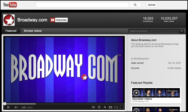 Broadway's Biggest Video Channel Continues to Grow as Broadway.com on YouTube Tops 10 Million Views