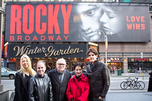 Rocky Creators Celebrate Their Musical's Towering Broadway Billboard