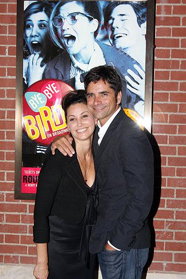 Henry Miller's Theatre Ribbon Cutting - Gina Gershon - John Stamos (smiling at poster)