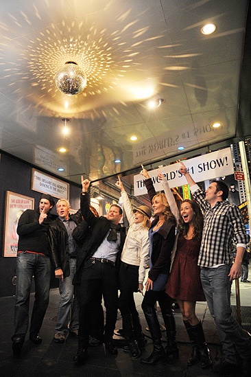 Mamma Mia Disco Ball Lighting – group shot with disco ball 