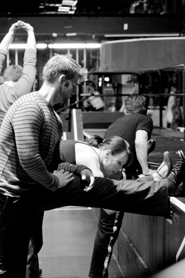 Anything Goes in Rehearsal –  ensemble stretching