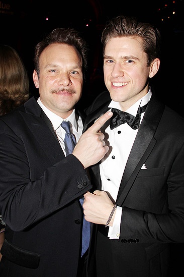 Catch Me If You Can Opening Night – Norbert Leo Butz – Aaron Tveit (pointing)