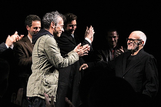 Mantello welcomes playwright Larry Kramer on stage to celebrate his Broadway debut.