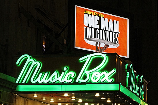 One Man, Two Guvnors opening night – Music Box Theatre marquee