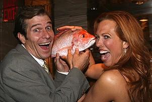 Photo Op - Mamma Mia! Fifth Anniversary - David McDonald - Carolee Carmello (with fish)