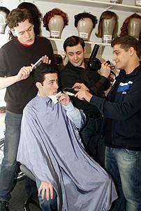 Photo Op - Jersey Boys in SF - Erich Bergen - Christopher Kale Jones - Michael Ingersoll - Deven May (barber shair)