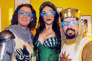 Spamalot 3rd Anniversay - Clay Aiken - Jonathan Hadary - Hannah Waddingham (with glasses looking at camera)