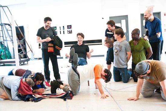 Peter and the Starcatcher Rehearsal – Christian Borle and the human stool