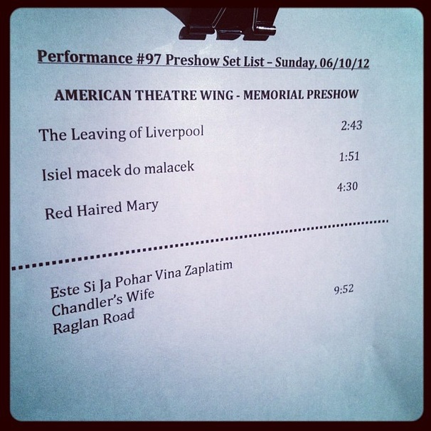  2012 Tony Awards Instagram Snapshots – Once Set List 