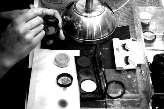 Sutton Foster backstage at Shrek – closeup of table