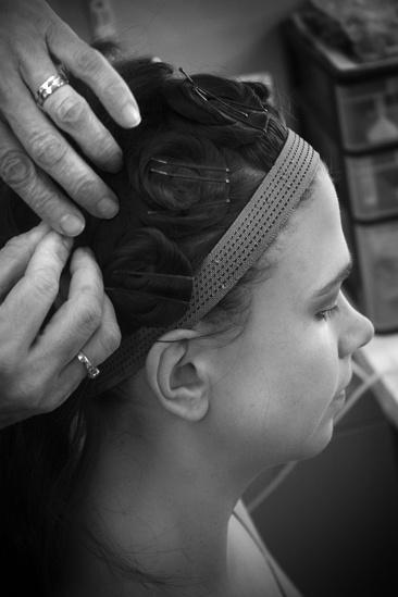 Sutton Foster backstage at Shrek –pin curls