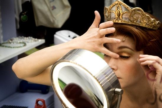 Sutton Foster backstage at Shrek – lashes on