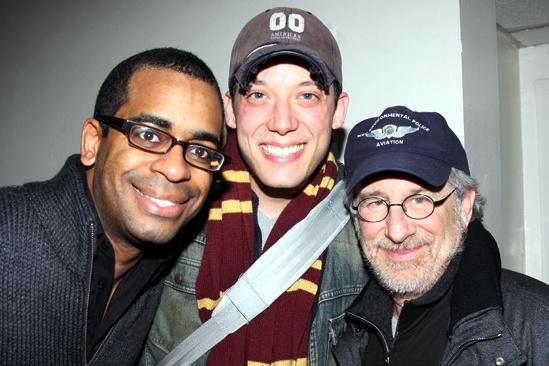 Steven Spielberg and Hugh Jackman Go Green at Shrek the Musical – Steven Spielberg – Daniel Breaker – John Tartaglia
