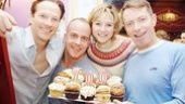 Welcome to the Helen Hayes! Stars Sean Mahon, Jeffrey Kuhn, Jill Paice and Arnie Burton give us a warm welcome to their anniversary party.