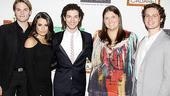 Musical director Adam Wachter (c.) and Broadway Impact co-founder Jenny Kanelos welcome Van Hansis, Lea Michele and Jonathan Groff to their latest cabaret evening.