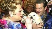Fierstein, Davis and Clarke Thorell paw a pup.