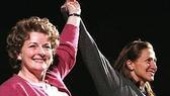 Brenda Blethyn and Edie Falco join hands for the curtain call.