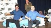 As Bob Martin looks on, Troy Britton Johnson and Eddie Korbich tap all Drowsy's blues away! 
