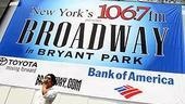 Adam Jacobs of Les Miserablestakes the Bryant Park Stage, singing...