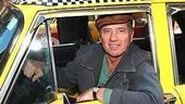 Star Tom Wopat arrives at the Walter Kerr Theatre in style! (His character is a cab driver, natch.)