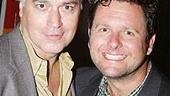 Once the target of a Forbidden Broadway spoof, Tom Hewitt takes in the party with former FB cast member Ed Staudenmeyer.