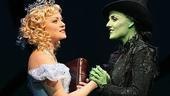 Kendra Kassebaum as Glinda and Kerry Ellis as Elphaba in Wicked.