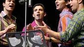 Matt Bogart as Nick Massi , Jarrod Spector as Frankie Valli, Sebastian Arcelus as Bob Gaudio and Dominic Nolfi as Tommy DeVito in Jersey Boys.