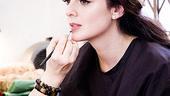 Before slipping into her candy-cane-colored costume, Melissa Errico, who will play Betty Haynes, gets her face on.