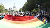 Hair at the National Equality March - Rainbow flag
