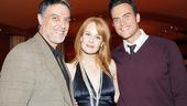 After her performance, the star gets between two great leading men, Robert Cuccioli, her co-star in Guys and Dolls at the Paper Mill Playhouse, and Cheyenne Jackson, her current co-star in Finian&rsquo;s Rainbow.
