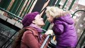 Melissa and Victoria pause for fun at a kiddie playground in Washington Square Park. Aren&rsquo;t they sweet together?