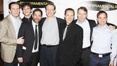 The Temperamentals is a true ensemble piece both on stage and off. Here director Jonathan Silverstein (third from l.) and playwright Jon Marans (third from r.) join leading men Thomas Jay Ryan, Michael Urie, Matthew Schneck, Arnie Burton and Sam Breslin Wright.
