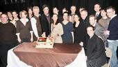 The enormous Our Town cast crowds in to celebrate the first birthday of their hit off-Broadway production.