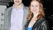 Leading man John Behlmann and his leading lady Kate MacCluggage celebrate their opening with the New York City skyline in the background.
