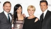 The stars arrive with their better halves: Daniel Craig and girlfriend Satsuki Mitchell pose with Mr. and Mrs. Hugh Jackman.&nbsp;