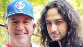 Gregory Jbara (sporting a Billy Elliot Wankers jersey) poses with a dressed-down Constantine Maroulis of Rock of Ages.