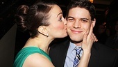 We did it! Kara Lindsay plants a congratulatory kiss on her onstage love interest, Jeremy Jordan.