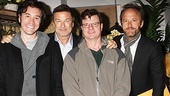 End of the Rainbow co-stars Tom Pelphrey and Michael Cumpsty pose with the evening's award-winning guests Alec Baldwin and John Benjamin Hickey.