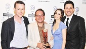 Once librettist Enda Walsh, New York Theatre Workshop managing director William Russo, and stars Cristin Milioti (Girl) and Steve Kazee (Guy) pose proudly with the award for Outstanding Musical.