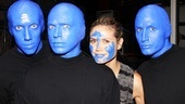Heidi Klum fits right in with the off-Broadway trio! See Blue Man Group at the Astor Place Theatre.