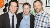 Three very funny guys! Paul Rudd, writer/monologist Mike Birbiglia and Judd Apatow line up for a photo. 