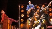 Ben Goddard as Jerry Lee Lewis, James Barry as Carl Perkins, Cody Slaughter as Elvis Presley and David Elkins as Johnny Cash in the national tour of Million Dollar Quartet.