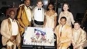 Memphis stars J. Bernard Calloway, James Monroe Iglehart, Chad Kimball, Montego Glover, Derrick Baskin, Cass Morgan and Michael McGrath surround a tray of cupcakes honoring their show&rsquo;s 200th Broadway performance.